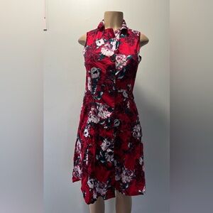 Floral Red Sleeveless Dress